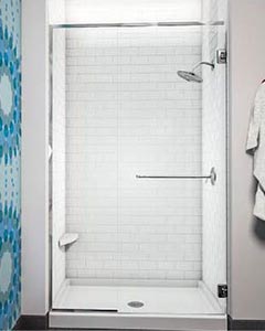 hinged shower door with header